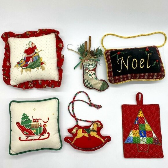 Christmas Decor Ornaments‎ 
Farmhouse Country Lot Of 6 Quilted Pillow Stocking - Picture 1 of 12